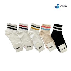 Custom <b>White</b> Crew <b>Socks</b> with Red and Navy Stripes 100% Cotton Breathable Knitted Sweat-Absorbent <b>Men's</b> Autumn Daily Wear - Product Image 6