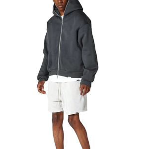 Sudadera con capucha y cremallera completa de estilo urbano con logo personalizado, extragrande, de peso pesado, con doble cremallera, para hombre, lisa - Product Image 2