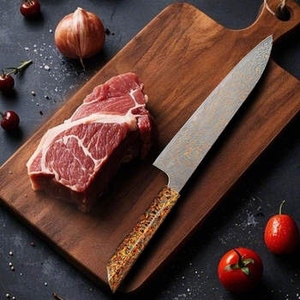Couteau de boucher professionnel en acier damas cuivré fait main, robuste, avec manche en bois, outil de découpe de viande - Product Image 4