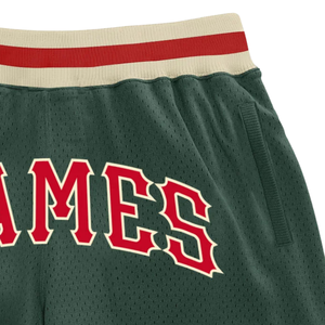 Shorts de basket-ball en mesh sublimé vert foncé et rouge pour hommes, en polyester, pour le sport, les matchs d'équipe et les compétitions. - Product Image 3