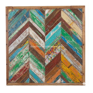 Décoration murale en mosaïque DIVADI, en bois de bateau recyclé, style Art déco nautique, forme carrée, épaisseur 5 cm, motif flèche - Product Image 2