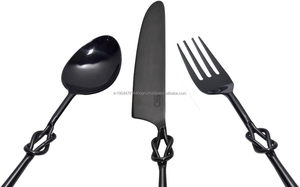 Ensemble de couverts 5 pièces à nœud solide noir de qualité supérieure comprenant couteau/fourchette/cuillère - Product Image 4