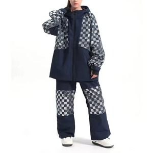 Women's Ski Suit Set Hooded Waterproof Snow Wear Blue <b>Checkered</b> Pattern Polyester One Piece Winter Outdoor Sport Gear Ski Suits - Product Image 4