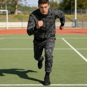 Men’s Camouflage Tracksuit Long Sleeve Zip-Up Jacket And Jogger Sweatpants Casual Activewear <b>Set</b> Stand-Up Collar - Product Image 4