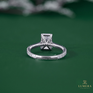 IGI Certified <b>Emerald</b> Cut Diamond Solitaire <b>Ring</b>, Lab Grown Center Stone, 4-Prong Mounting, Round Diamond Pave <b>Band</b>, Luxury <b>Ring</b> - Product Image 5