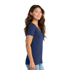 T-shirt col en V pour femme, tissu jersey doux de qualité supérieure, manches courtes, haut décontracté, personnalisation de marque, fournisseur de vêtements en gros, directement de l'usine - Product Image 3