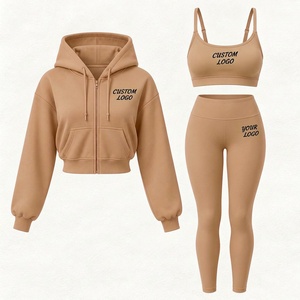 Ropa Deportiva de Otoño para Mujer al por Mayor, Conjunto de 3 Piezas, Chaqueta Deportiva con Logotipo Personalizado, Sujetador Deportivo, Pantalones Capri de Manga Larga - Product Image 4