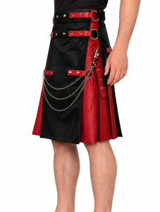 Kilt en cuir véritable pour homme, noir et rouge, couleur unie, avec chaînes, poches, sangles réglables, boucles, personnalisable, coupe classique, style européen - Product Image 4