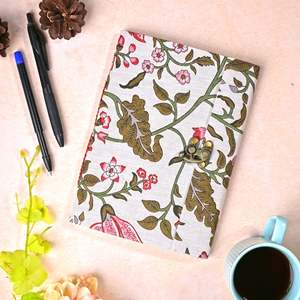 Handmade Recycled Paper Floral <b>Diary</b>/Notebook White <b>with</b> Red Flowers 7x5inch Comes <b>with</b> <b>Lock</b> - Product Image 1