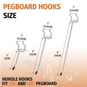 HUHOLE 100 ganchos rectangulares de acero inoxidable plateado para tablero perforado, diseño duradero y funcional para organizador de ropa, 2-6 paredes - Product Image 6