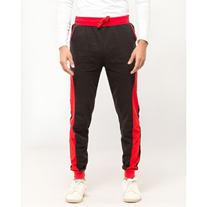 Men Side Striped & Red <b>Elastic</b> <b>Waist</b> Design & Slim Fit Casual Sports <b>Trousers</b> Lightweight Cotton Pants Streetwear Style <b>Trouser</b> - Product Image 1