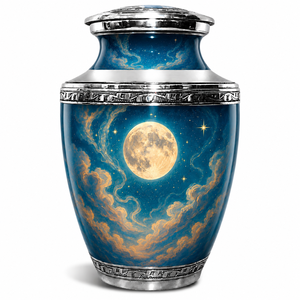 Urna Funeraria con Diseño de Atardecer Pacifico sobre el Océano, Impresionante Paisaje Marino, Cielo Naranja Vibrante y Elegante Grabado Plateado - Product Image 5