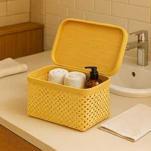 Handwoven Bamboo Rectangle Boho Style Multifunction Storage <b>Box</b> <b>Lid</b> | Eco-Friendly <b>Decorative</b> Organizer for Home Bathroom Gift - Product Image 3