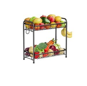 Cesta de frutas de 2 niveles para encimera de cocina con 2 colgadores para plátanos, cesta de pan metálica para encimera con asa de madera - Product Image 5