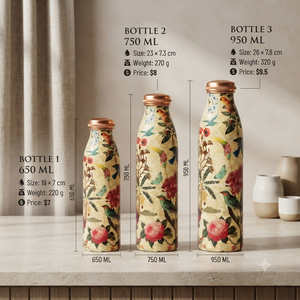 Botella de Agua de Cobre Puro con Estampado Floral Blanco Premium |   Termo Ayurvédico de Cobre a Prueba de Fugas para Beber Saludablemente y Regalar - Product Image 6