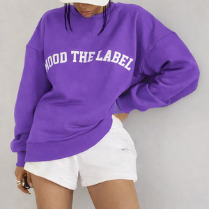 Conjunto Casual de Dos Piezas para Mujer, Sudadera de Cuello Redondo y Pantalones Cortos por Encima de la Rodilla, Tejido Sólido de Spandex y Poliéster Transpirable - Product Image 1