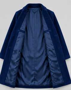Abrigo Largo Azul para Mujer, Manga Larga, Cierre de Botones - Product Image 3