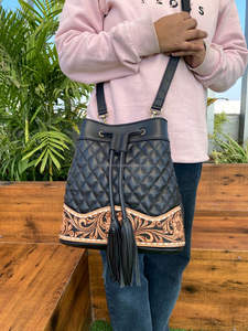 Bolso bandolera de cuero con herramientas manuales de diseñador personalizado para mujer, patrón de celosía de diamante, forro de nailon, cadena de flores - Product Image 3