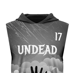 เสื้อฟุตบอลแขนกุดมีฮู้ดลายกราฟิกสยองขวัญแบบซับลิเมชั่นสำหรับทีม Zombie Boys 7v7 พร้อมสกรีนชื่อทีมและหมายเลขผู้เล่น สำหรับวัยรุ่นและสโมสร - Product Image 3