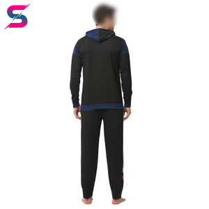 Survêtement à capuche pour homme, noir et bleu, blocs de couleur, manches longues, pantalon de jogging sportif avec poches latérales, respirant, polyester et coton, pour l'automne - Product Image 4