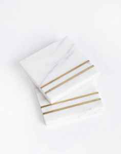 Sous-verres en marbre blanc rayé doré, sous-verres de luxe pour le thé et le café, sous-verres en pierre faits à la main, décoration de table - Product Image 3