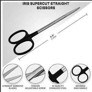 กรรไกรตัดเยื่อแก้วตาคุณภาพสูง TC Super Cut ขนาด 4.5 นิ้ว ใบมีดตรง ด้ามจับสีดำ เครื่องมือผ่าตัดใช้ครั้งเดียว ได้รับการรับรองมาตรฐาน ISO - Product Image 2