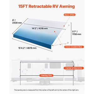 Kit Completo de Toldo Manual para RV, 15.12 Pies, Marco Retráctil de Aluminio, Tela de PVC Impermeable para Acampar en Vehículos - Product Image 2