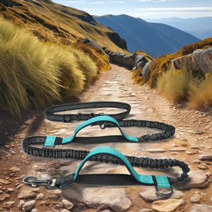 สายจูงสุนัขแบบปรับได้ ไม่ต้องใช้มือ ด้ามจับโฟมผ้าฝ้ายสีตัดกัน เชือกโพลีเอสเตอร์ สายรัดเอว สำหรับพาสุนัขเดินเล่นกลางแจ้ง-ขายส่ง - Product Image 1