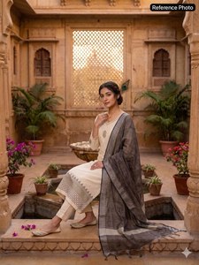 Magnifique ensemble salwar kameez blanc au design attrayant, en soie véritable lourde avec broderies, vêtements indiens et pakistanais. - Product Image 2