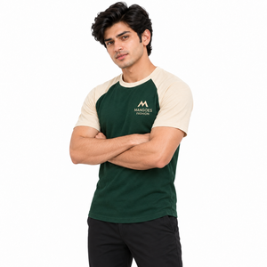 T-shirt décontracté pour homme, vert, manches raglan, col rond, coupe ajustée, taille standard, coton, streetwear, séchage rapide, 220g, coupe ample - Product Image 3