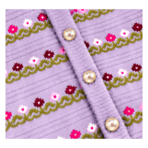 Cárdigan de Cachemira Suave al Tacto para Mujer, Color Lavanda, Cuello Redondo, Botones al Frente, Manga Larga, Tejido de Punto Acanalado a Rayas - Product Image 6