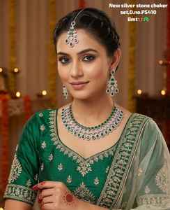 <b>Gold</b> Plated Alloy Pearl Bridal Shadow Choker Necklace <b>Set</b> Earrings Maang Tikka Ethnic Handmade High Quality Latest Wedding Party - Product Image 1