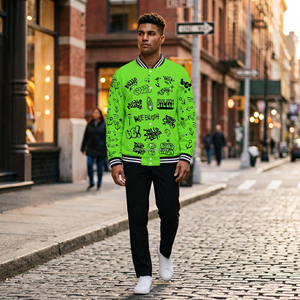 Cotton Fleece Casual Winter Stand Collar Neon Green <b>Varsity</b> <b>Jacket</b> Custom Screen Print for Men and Women - Product Image 6
