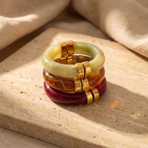 Twisted Acrylic <b>Resin</b> Open Bangle Stainless Steel Gold Plated Waterproof Bracelet Fashion Jewelry for Wholesale <b>Resin</b> <b>Crafts</b> - Product Image 3