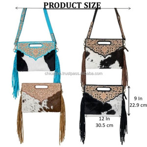 Factory Wholesale New Customized Western Floral <b>Tooled</b> Cowhide <b>Leather</b> Handbag Hair On Hide Fringe Purse Crossbody Bag for Women - Product Image 3