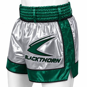 Shorts de Muay Thai MMA pour hommes, rouge et noir, en satin brodé, séchage rapide, sportifs, taille haute, fermeture élastique - Product Image 2