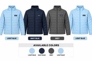 Manteau d'hiver matelassé 100 % duvet bleu marine pour homme, col montant, fermeture éclair sur le devant, logo, vêtement d'extérieur décontracté, coupe classique - Product Image 5