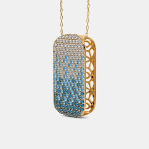 14K Yellow Gold Blue Topaz Lab Grown Diamond Pendant Necklace - Product Image 5