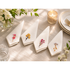 Custom Embroidered <b>Linen</b> <b>Cloth</b> Napkin with Floral Hemstitch Border | Washable Dinner <b>Table</b> Napkin for Home, Hotel & Wedding - Product Image 2
