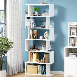 Librería Modular Moderna de Madera Blanca con 6 Estantes, Almacenamiento Multifuncional para Sala de Estar, Oficina en Casa, Biblioteca - Product Image 5