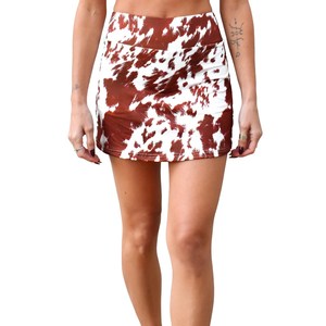 Falda de cuero auténtico con pelo de vaca para mujer, minifalda de piel con pelo, cintura alta, de moda, de lujo, de diseñador - Product Image 4