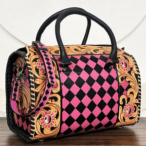 Latest Handcrafted Genuine Cowhide Leather Large Speedy Bag with Diamond Checkered Pattern Stylish Shoulder Purse for Women's - Product Image 5