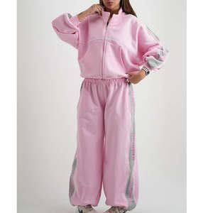 Ensemble de survêtement personnalisé OEM pour femmes, de haute qualité, 240g, polyester/coton, uni - Product Image 1