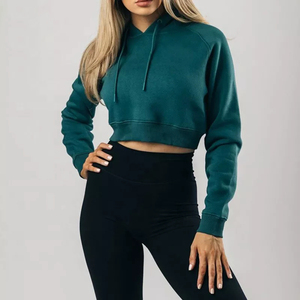 Custom Crop <b>Hoodies</b> <b>for</b> <b>Women</b> High Quality <b>Cropped</b> Tops Solid Color Casual Oversized Drop Shoulder <b>Cropped</b> Hoodie <b>For</b> <b>Women</b> Wear - Product Image 2