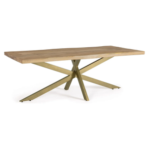Mesa de Comedor Rectangular de Madera de Mango Sólida con Borde Estilo Onda Industrial, Patas de Metal Dorado Tipo Araña, Estilo Europeo para Cocina o Restaurante - Product Image 1