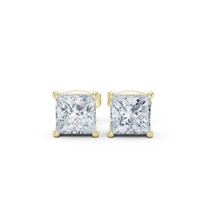 Pendientes de Diamantes Cultivados en Laboratorio con Corte Princesa de 2.10CTW, Oro Amarillo de 9K, 4 Puntas, Joyería Fina al por Mayor OEM - Product Image 4