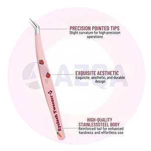 Ensemble de pinces à cils de qualité supérieure à motif fraise, 5 pièces, avec étui en cuir rose pour les artistes en extensions de cils - Product Image 3