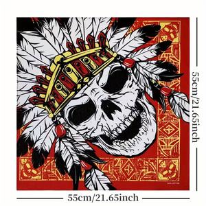 Pañuelo Triangular de Seda Personalizado al por Mayor con Estampado Gótico de Esqueleto y Murciélago para Halloween - Product Image 1