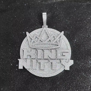 Luxury King Nitty <b>Crown</b> Pendant <b>silver</b> + moissanite Plated Crystal design with <b>silver</b> Hip Hop Unisex Charm Jewelry pendant - Product Image 3