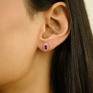 Pendientes de halo únicos con rubí y diamantes engastados con estilo Art Deco, recién llegados, para regalo del Día de San Valentín, joyería de oro blanco de 14 quilates - Product Image 2